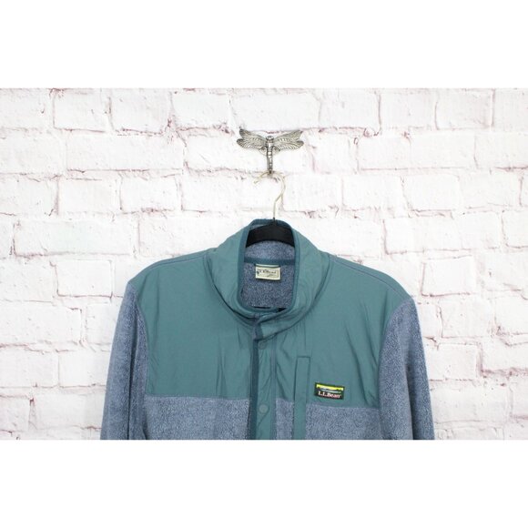 LL Bean Tumbled Sherpa Snap Front Polyester Blend Sweater Gray Green Large - Picture 2 of 12